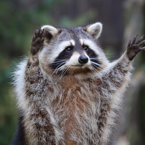 raccoon holding paws up